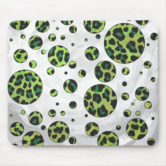 Polka Dot Leopard Black and Green Mouse Mat (Front)