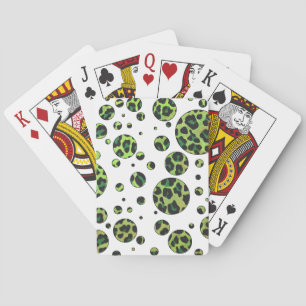 Polka Dot Leopard Black and Green Playing Cards