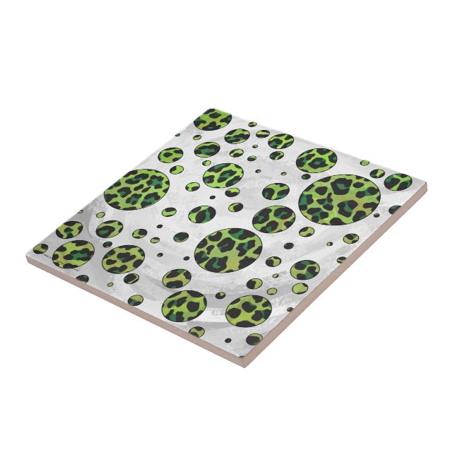Polka Dot Leopard Black and Green Tile (Side)