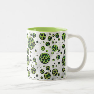 Polka Dot Leopard Black and Green Two-Tone Coffee Mug