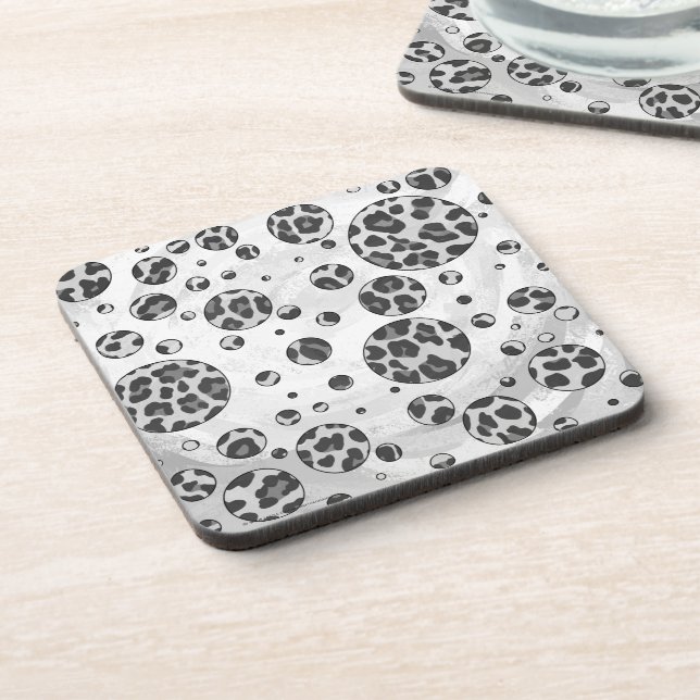 Polka Dot Leopard Black and White Design Coaster (Left Side)