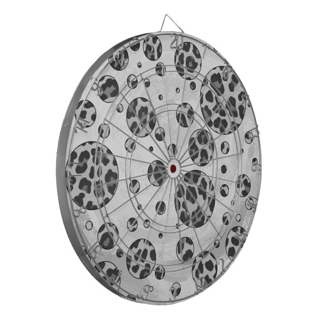 Polka Dot Leopard Black and White Design Dartboard (Front Left)