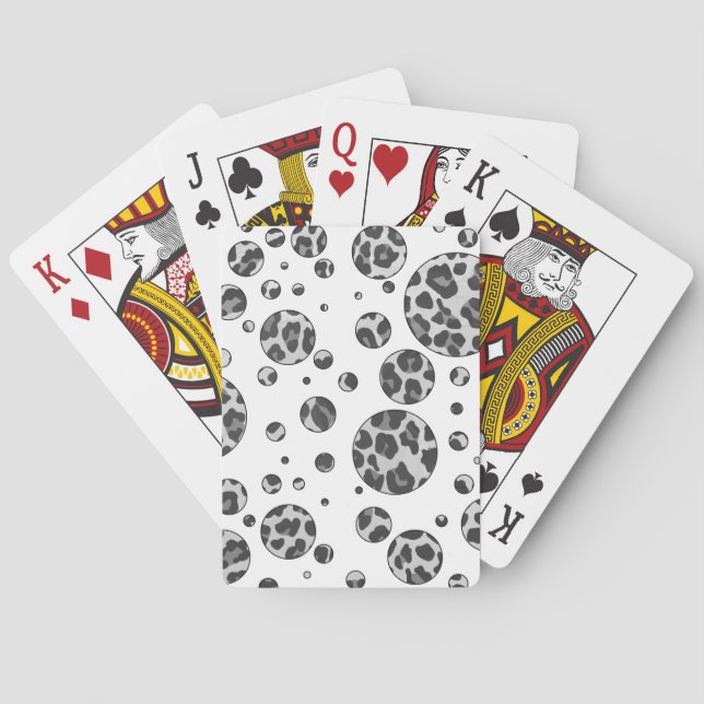 Polka Dot Leopard Black and White Design Playing Cards (Back)