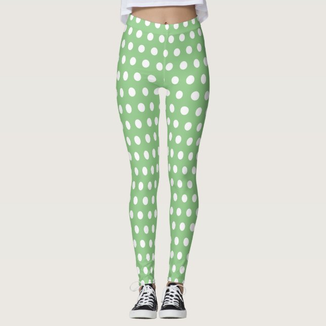 Polka Dot Light Green and White Leggings (Front)