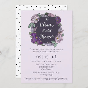 Polka Dot Lilac & Lavender Floral Bridal Shower Invitation