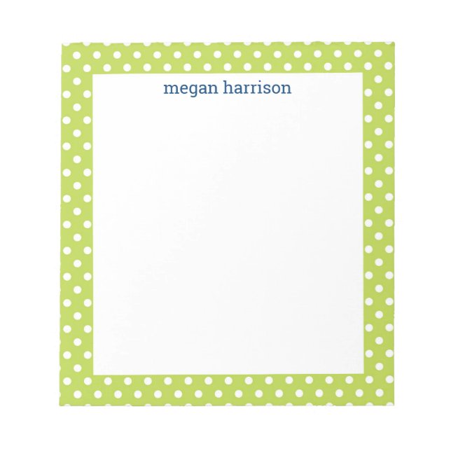 Polka Dot Lime Green Personalised Notepad (Front)