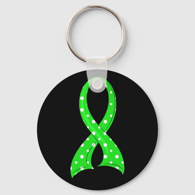 Polka Dot Lime Green Ribbon Non-Hodgkin's Lymphoma Key Ring (Front)