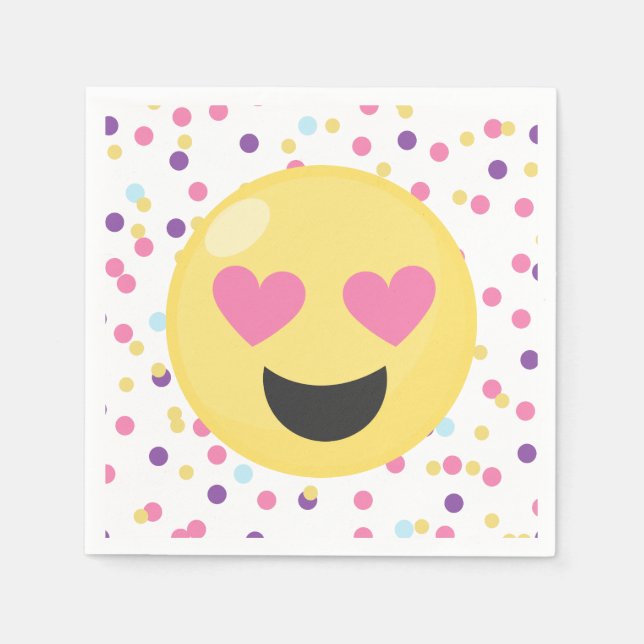 Polka Dot Love Emoji Paper Party Napkins (Front)