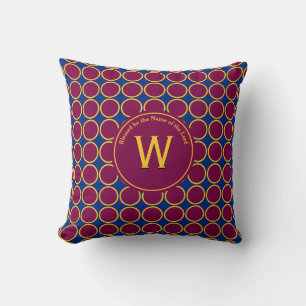 POLKA DOT Maroon Blue Customised Monogram Cushion