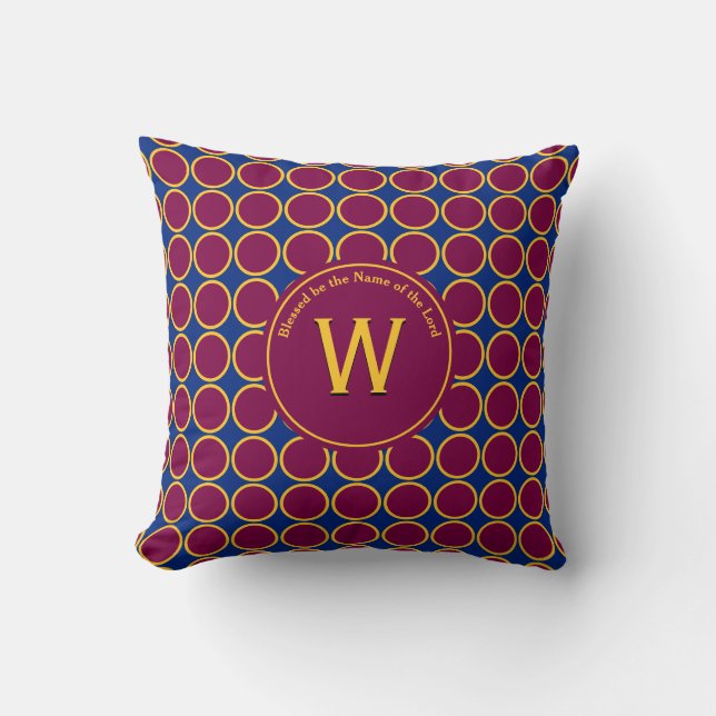 POLKA DOT Maroon Blue Customised Monogram Cushion (Front)