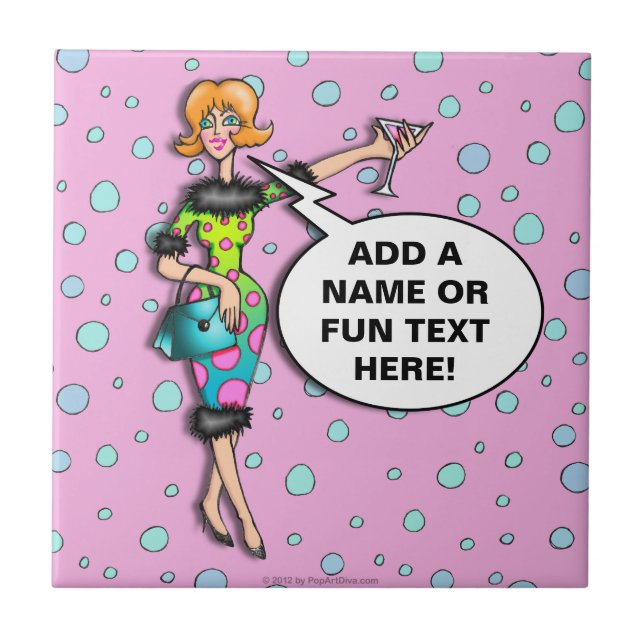 Polka Dot Martini Diva Coaster Tile (Front)
