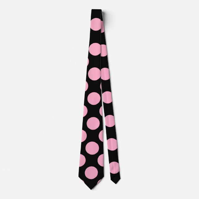 Polka Dot Men's Dress Tie - Pink on Black (Front)