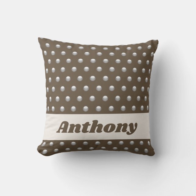 Polka Dot Metallic Silver and Dark Brown Spotted Cushion (Front)