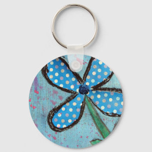 Polka Dot Mixed Media Flower Key Ring
