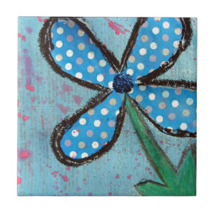 Polka Dot Mixed Media Flower Tile