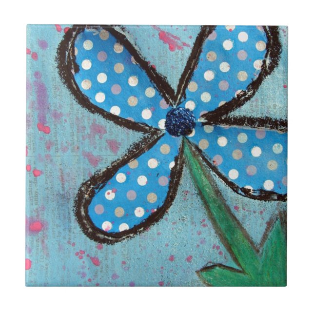 Polka Dot Mixed Media Flower Tile (Front)