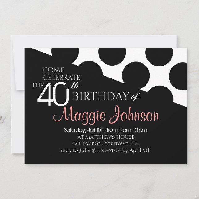 Polka Dot Modern 40th Birthday Invite (Front)
