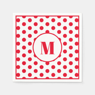 Polka Dot Monogram Initial Red Dots on White Napkin