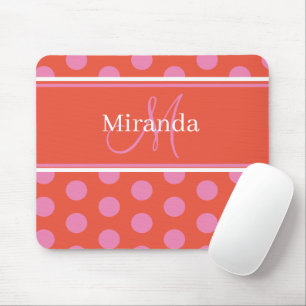 Polka Dot Monogram Script Pink Orange Girly Stripe Mouse Mat