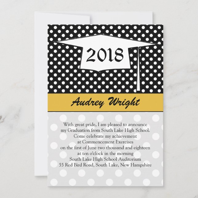 Polka dot, mortar Graduation Announcement (Front)