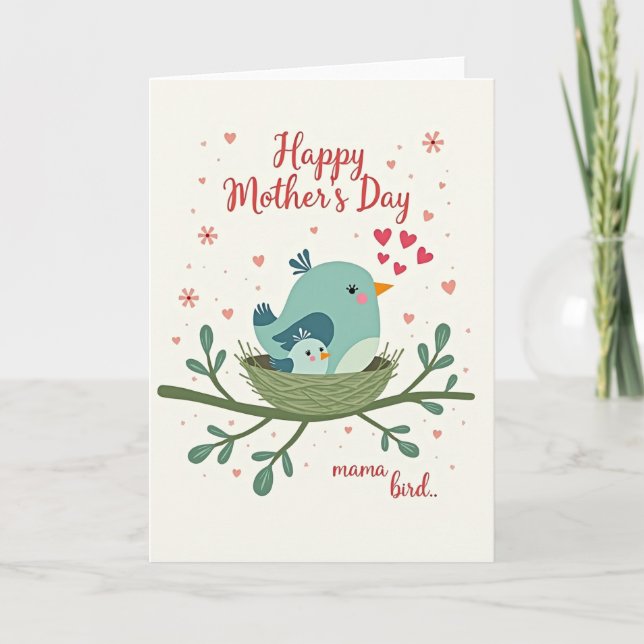 Polka Dot Mother Bird Card (Front)