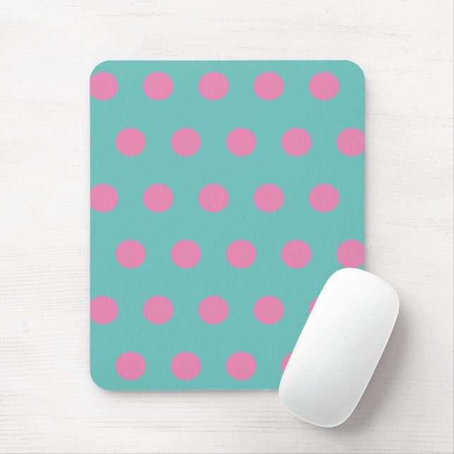 Polka Dot Mouse Pad (Aqua & Pink) (With Mouse)