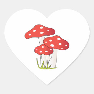 Polka Dot Mushrooms Heart Sticker