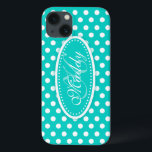 Polka dot named teal aqua ipad case<br><div class="desc">Modern girls bright aqua teal polka dot patterned graphic case. Perfect for personalising your ipad or as a special Christmas or birthday gift for a woman or  teen girl. Personalise with your name and initial. This example reads: Maddy K.  Design by Sarah Trett.</div>