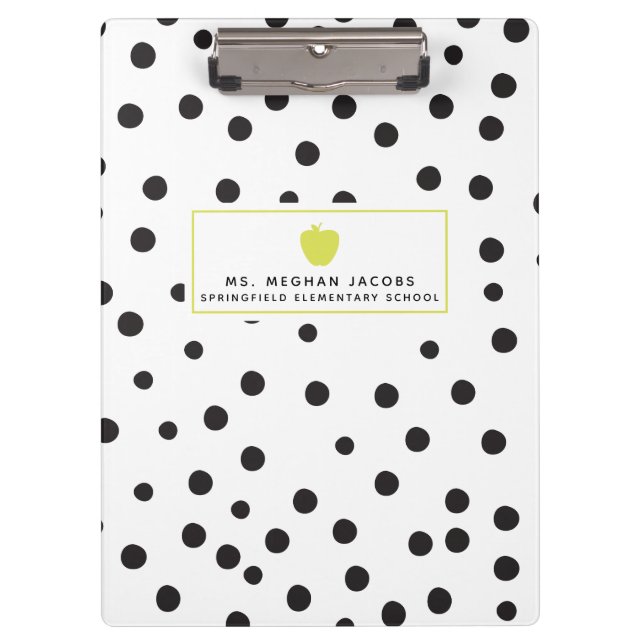 Polka Dot Neon Apple Teacher Clipboard (Front)