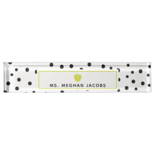 Polka Dot Neon Apple Teacher Nameplate