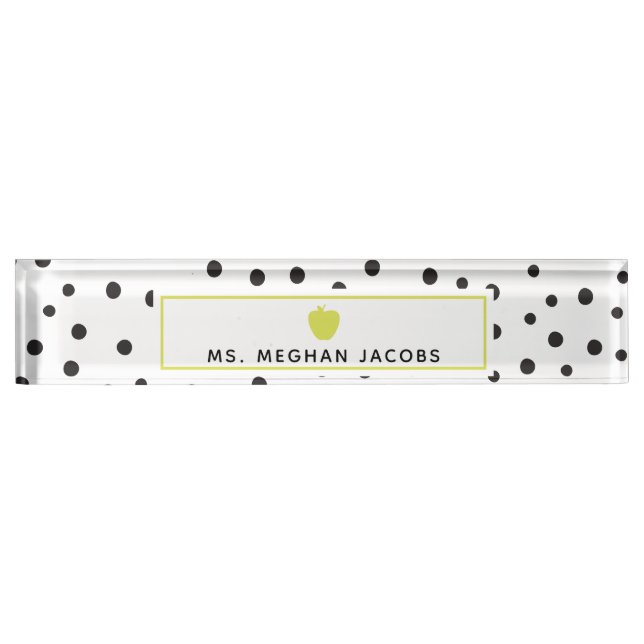 Polka Dot Neon Apple Teacher Nameplate (Front)