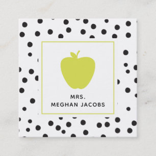 Polka Dot Neon Apple Teacher Square Business Card