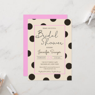 Polka Dot Neutral Black Pink Bridal Shower Invitat Invitation