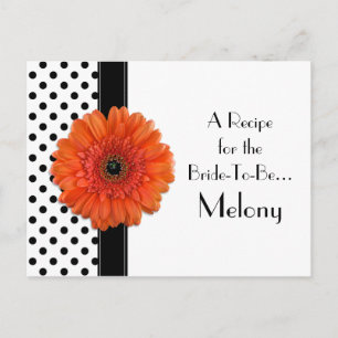 Polka Dot Orange Daisy Recipe Card for the Bride