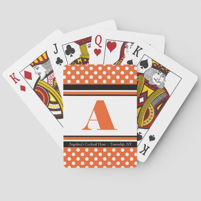 Polka Dot Orange Personalised Playing Cards (Back)