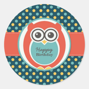 Polka Dot Owl Cartoon Birthday Party Sticker