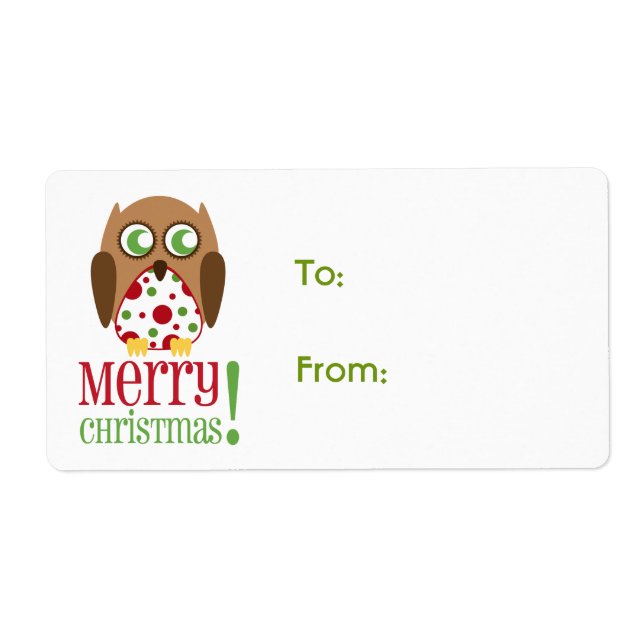 Polka Dot Owl Christmas Gift Label (Front)