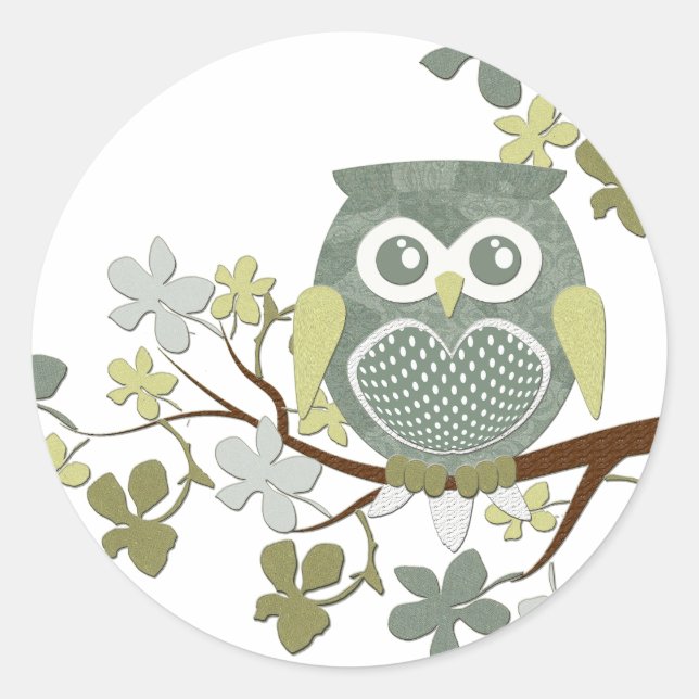 Polka Dot Owl in Tree Classic Round Sticker (Front)