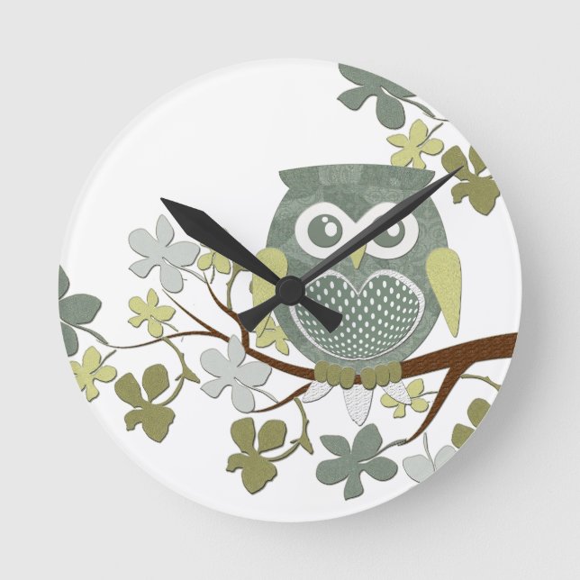 Polka Dot Owl in Tree Round Clock (Front)