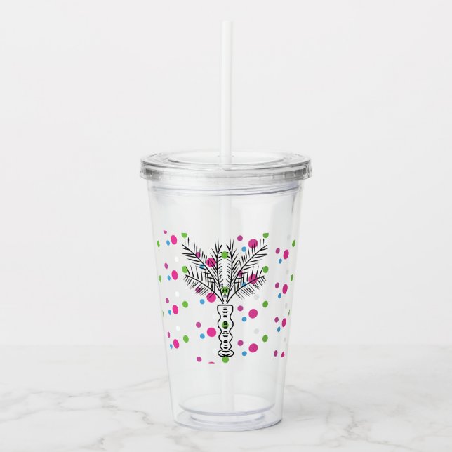 Polka Dot Palm Tree Custom Monogram Acrylic Tumbler (Front)