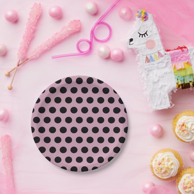 Polka Dot Paper Plates (Pink & Black) (Party)
