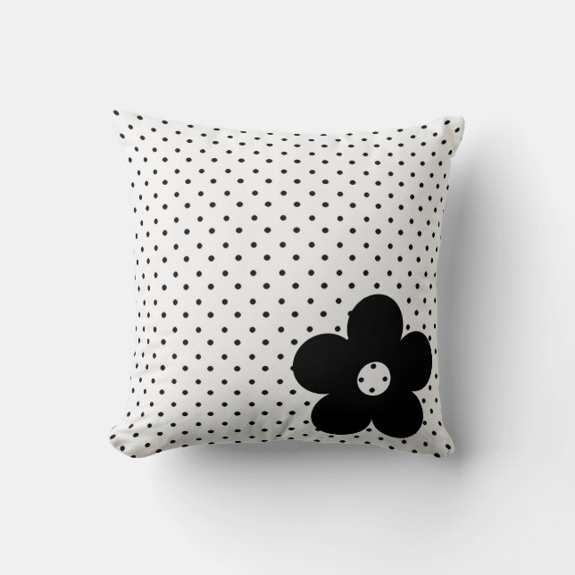 Polka Dot Party Flower in Black and White Cushion (Front)