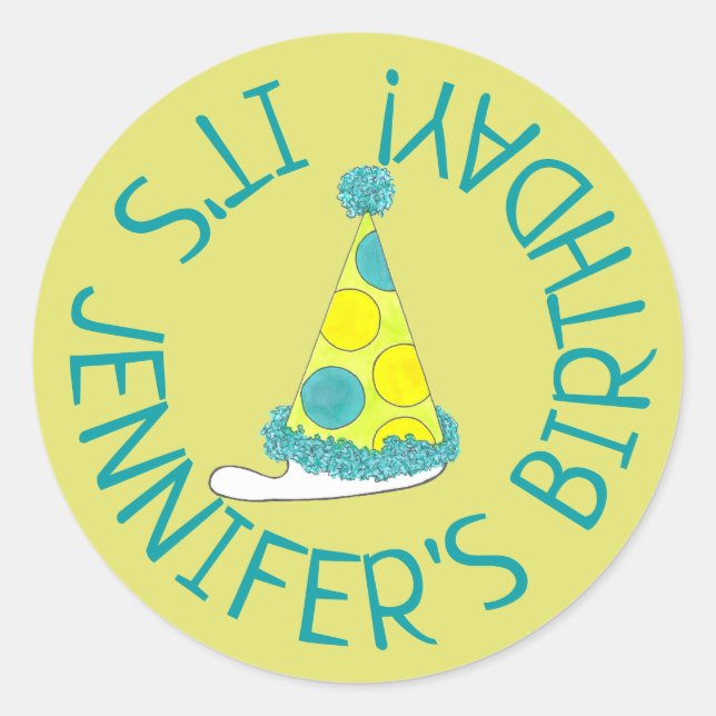 Polka Dot Party Hat Personalised Birthday Party Classic Round Sticker (Front)