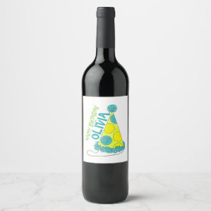 Polka Dot Party Hats Happy Birthday Celebration Wine Label
