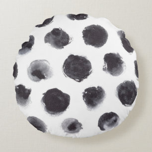 Polka dot pattern: black, grey. round cushion