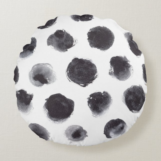 Polka dot pattern: black, grey. round cushion (Front)