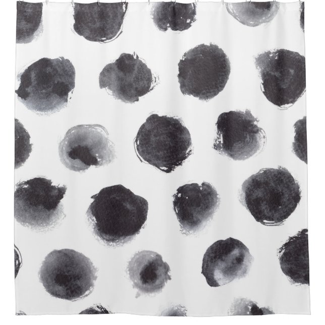 Polka dot pattern: black, grey. shower curtain (Front)