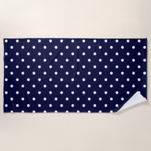 Polka Dot Pattern Elegant Navy Blue And White Beach Towel