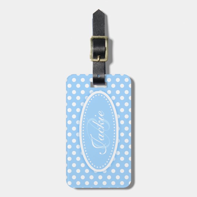 Polka dot pattern named blue luggage tag (Front Vertical)