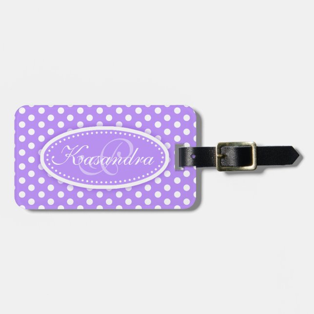 Polka dot pattern named  purple luggage tag (Front Horizontal)
